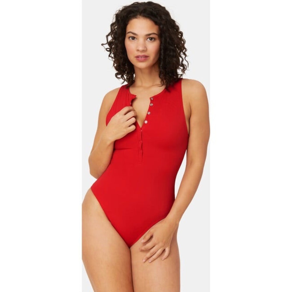 Andie Scarlet Button-Up One Piece Swimsuit
